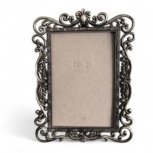 Vintage Pearl Pewter Filigree Scroll Picture Photo Frame Ornate Metal Victorian